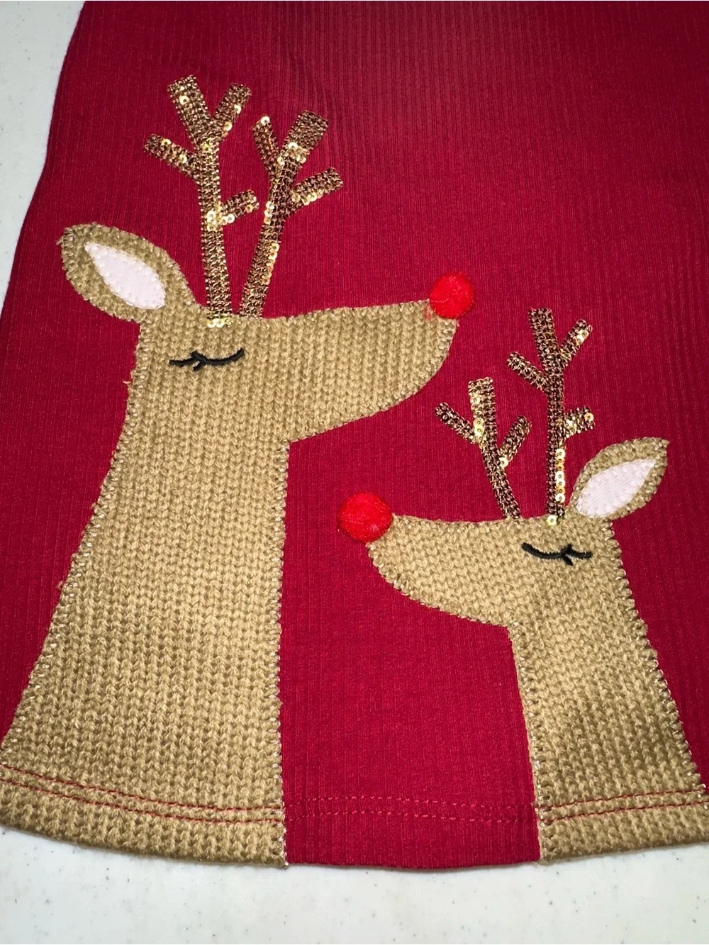 Mud Pie Girls Medium 12-18M Red Christmas Reindeer Appliqué Dress Holiday